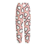 Pink Polka Dot Penguin Pattern Print Fleece Lined Knit Pants