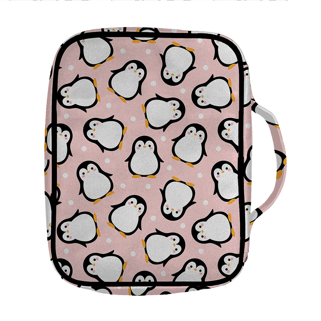 Pink Polka Dot Penguin Pattern Print Front Pocket Bible Bag