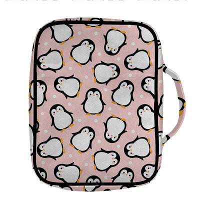 Pink Polka Dot Penguin Pattern Print Front Pocket Bible Bag