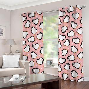 Pink Polka Dot Penguin Pattern Print Grommet Curtains