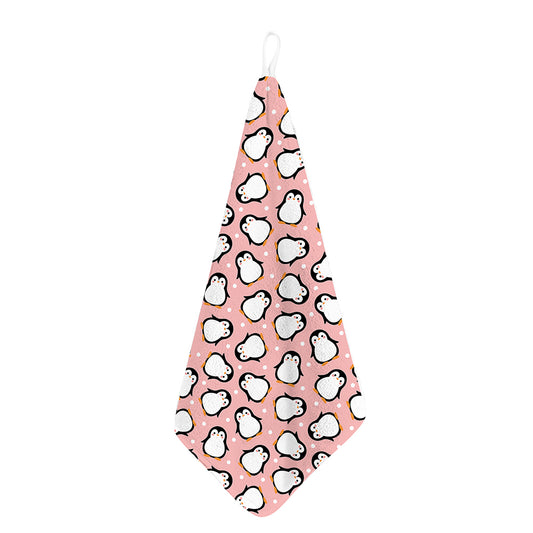 Pink Polka Dot Penguin Pattern Print Hand Towel