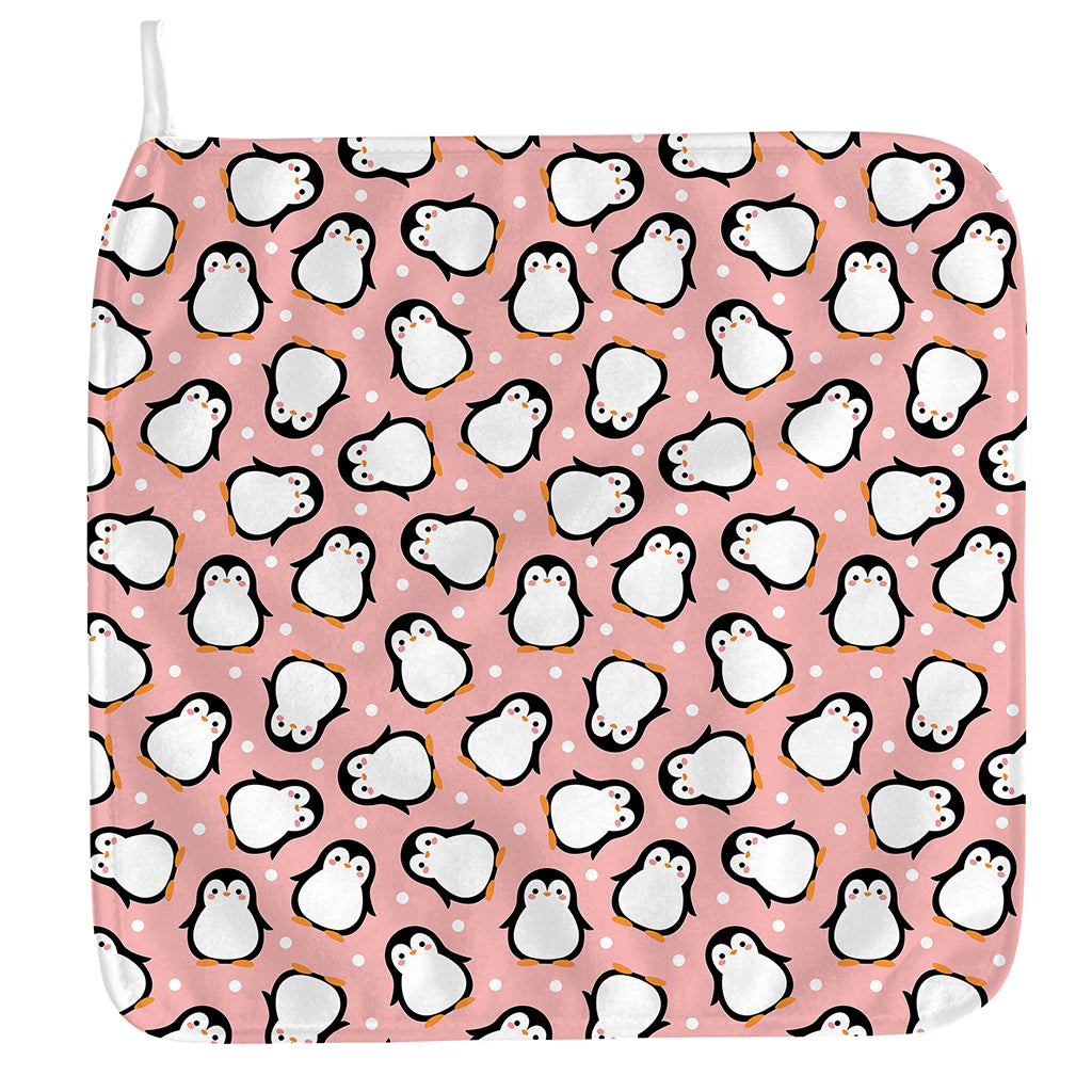 Pink Polka Dot Penguin Pattern Print Hand Towel