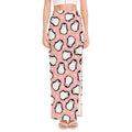 Pink Polka Dot Penguin Pattern Print High Slit Maxi Skirt