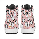 Pink Polka Dot Penguin Pattern Print High Top Leather Sneakers