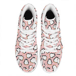 Pink Polka Dot Penguin Pattern Print High Top Leather Sneakers