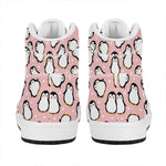 Pink Polka Dot Penguin Pattern Print High Top Leather Sneakers