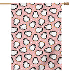 Pink Polka Dot Penguin Pattern Print House Flag