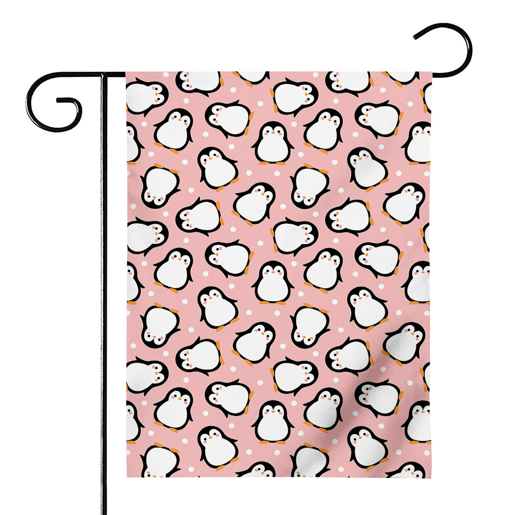 Pink Polka Dot Penguin Pattern Print House Flag