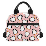 Pink Polka Dot Penguin Pattern Print Insulated Lunch Bag