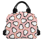 Pink Polka Dot Penguin Pattern Print Insulated Lunch Bag