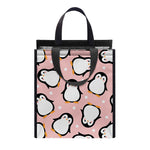 Pink Polka Dot Penguin Pattern Print Insulated Lunch Tote