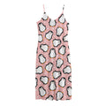 Pink Polka Dot Penguin Pattern Print Jersey Midi Cami Dress