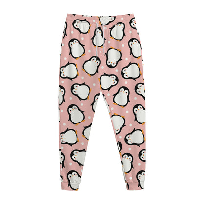 Pink Polka Dot Penguin Pattern Print Jogger Pants