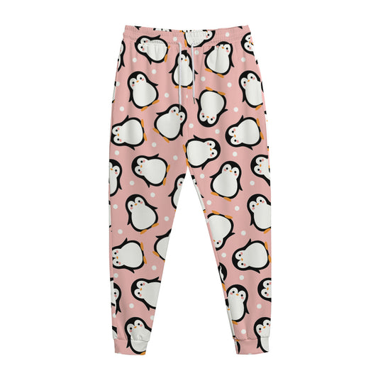 Pink Polka Dot Penguin Pattern Print Jogger Pants