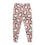 Pink Polka Dot Penguin Pattern Print Jogger Pants