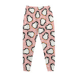 Pink Polka Dot Penguin Pattern Print Jogger Pants