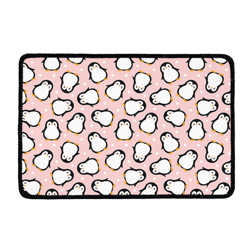 Pink Polka Dot Penguin Pattern Print Kitchen Mat