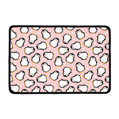 Pink Polka Dot Penguin Pattern Print Kitchen Mat