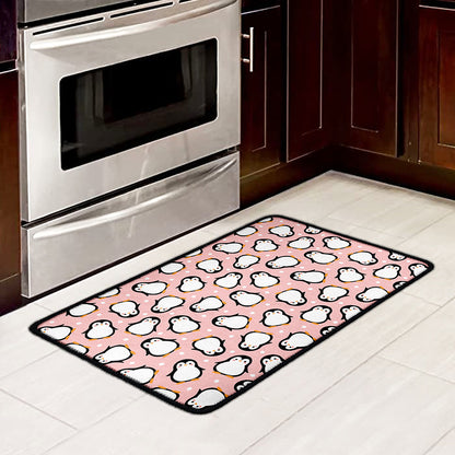 Pink Polka Dot Penguin Pattern Print Kitchen Mat