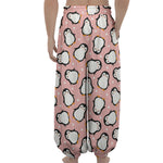 Pink Polka Dot Penguin Pattern Print Lantern Pants
