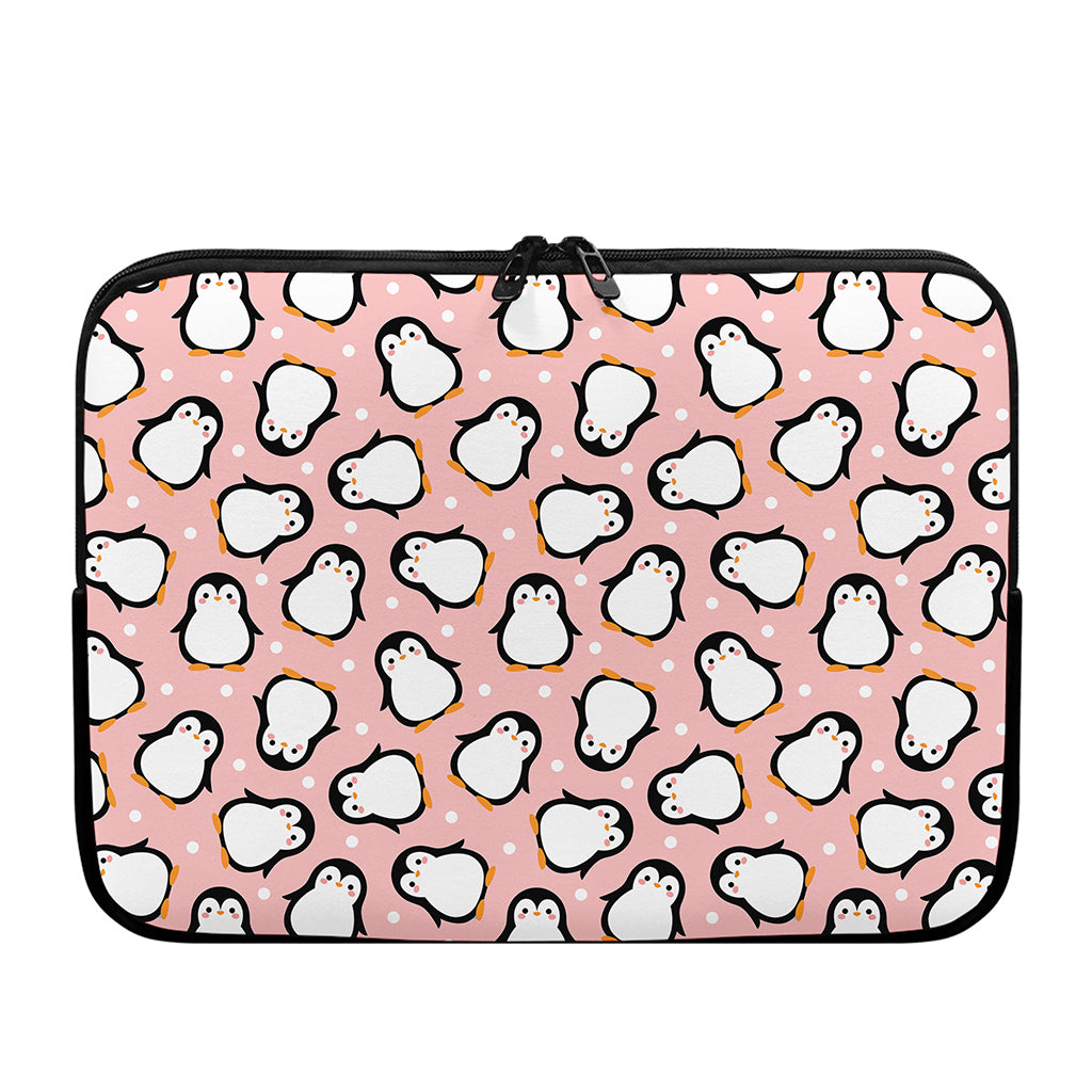 Pink Polka Dot Penguin Pattern Print Laptop Sleeve