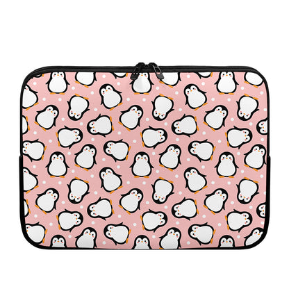 Pink Polka Dot Penguin Pattern Print Laptop Sleeve