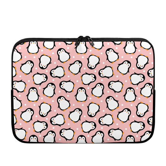 Pink Polka Dot Penguin Pattern Print Laptop Sleeve