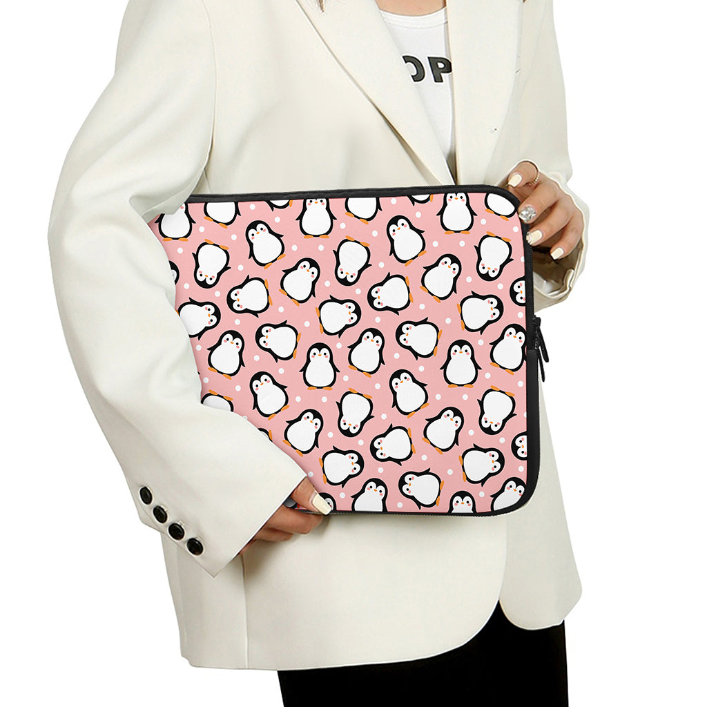 Pink Polka Dot Penguin Pattern Print Laptop Sleeve