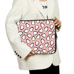 Pink Polka Dot Penguin Pattern Print Laptop Sleeve