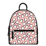 Pink Polka Dot Penguin Pattern Print Leather Backpack