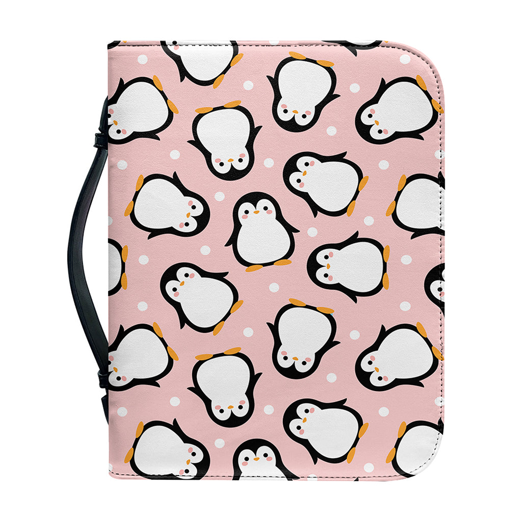 Pink Polka Dot Penguin Pattern Print Leather Bible Cover