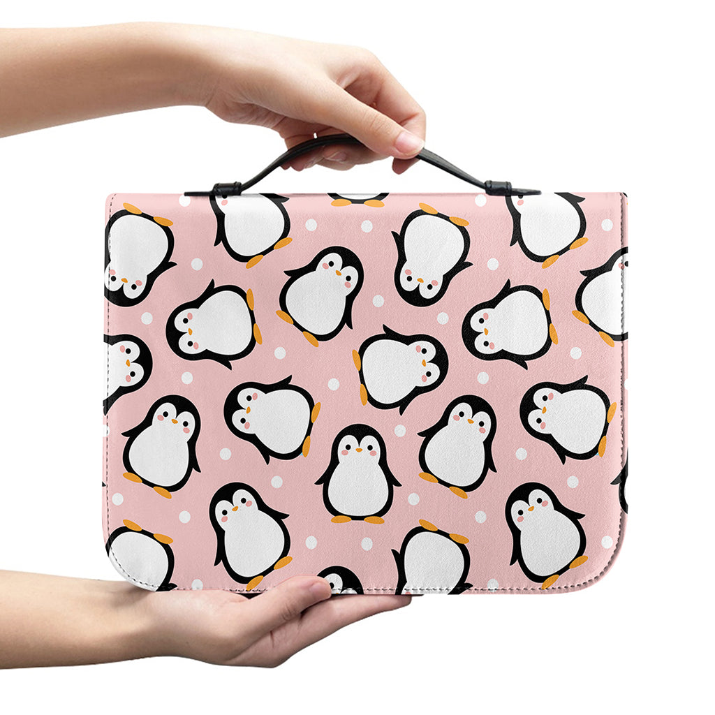 Pink Polka Dot Penguin Pattern Print Leather Bible Cover