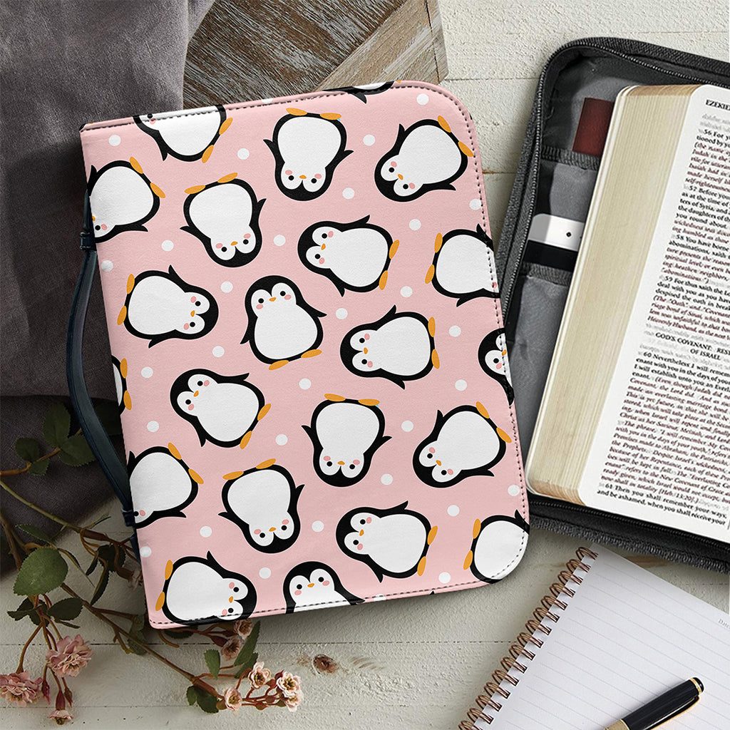 Pink Polka Dot Penguin Pattern Print Leather Bible Cover