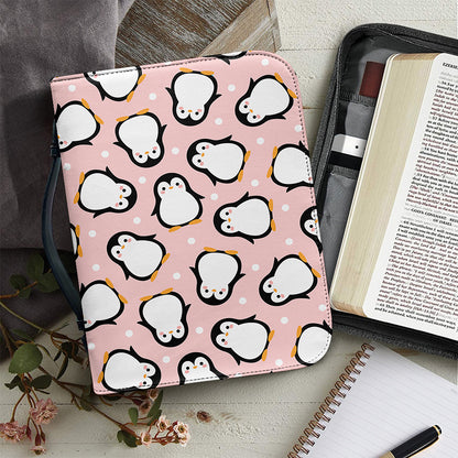 Pink Polka Dot Penguin Pattern Print Leather Bible Cover