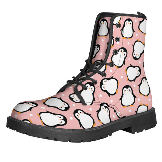 Pink Polka Dot Penguin Pattern Print Backpack