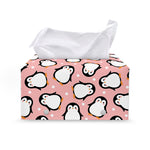 Pink Polka Dot Penguin Pattern Print Leather Tissue Box Cover