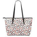 Pink Polka Dot Penguin Pattern Print Leather Tote Bag With Zipper