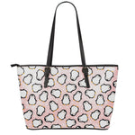 Pink Polka Dot Penguin Pattern Print Leather Tote Bag