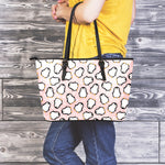 Pink Polka Dot Penguin Pattern Print Leather Tote Bag