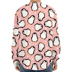 Pink Polka Dot Penguin Pattern Print Long Sleeve Baseball Jersey