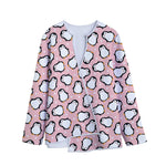 Pink Polka Dot Penguin Pattern Print Long Sleeve Short Coat