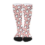 Pink Polka Dot Penguin Pattern Print Long Socks