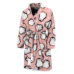 Pink Polka Dot Penguin Pattern Print Men's Bathrobe