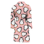 Pink Polka Dot Penguin Pattern Print Men's Bathrobe
