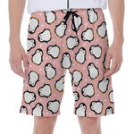 Pink Polka Dot Penguin Pattern Print Men's Beach Shorts