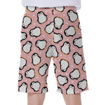 Pink Polka Dot Penguin Pattern Print Men's Beach Shorts