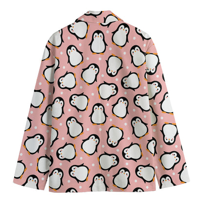 Pink Polka Dot Penguin Pattern Print Men's Blazer