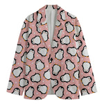 Pink Polka Dot Penguin Pattern Print Men's Cotton Blazer