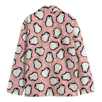 Pink Polka Dot Penguin Pattern Print Men's Cotton Blazer