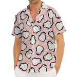 Pink Polka Dot Penguin Pattern Print Men's Deep V-Neck Shirt